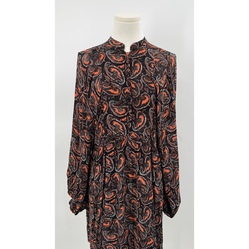 Antik Batik Otto Black Copper Orange Dress Crepe Mini Boho 38 S